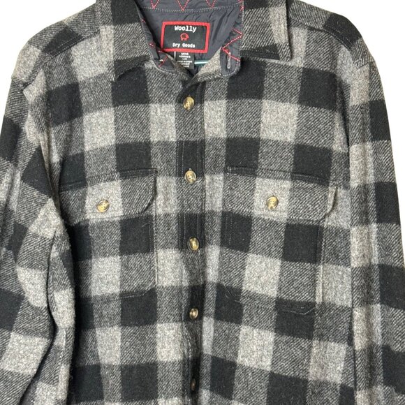Woolly Dry Goods Mens Buffalo Check Washable Wool Shirt Jacket L Black Gray - Picture 3 of 8